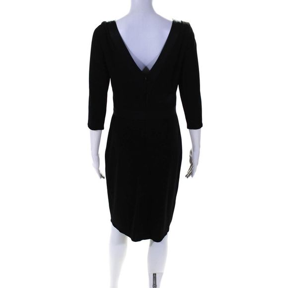 Kay Unger Womens Back Zip Half Sleeve V Neck Sheath Dress Black Size 6 - Picture 3 of 7